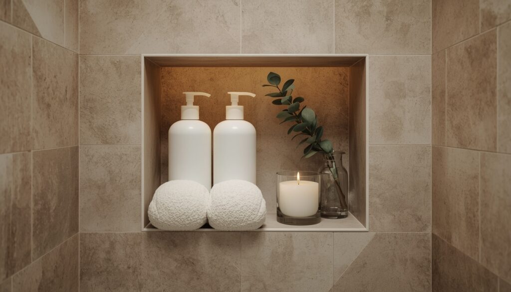 niche shelving hidden storage spa bathroom at home 2026 clutter-free