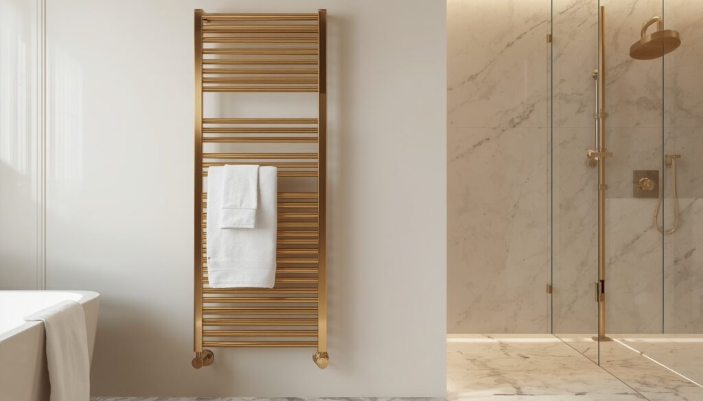 heated towel rail spa bathroom at home 2026 brushed gold finish
