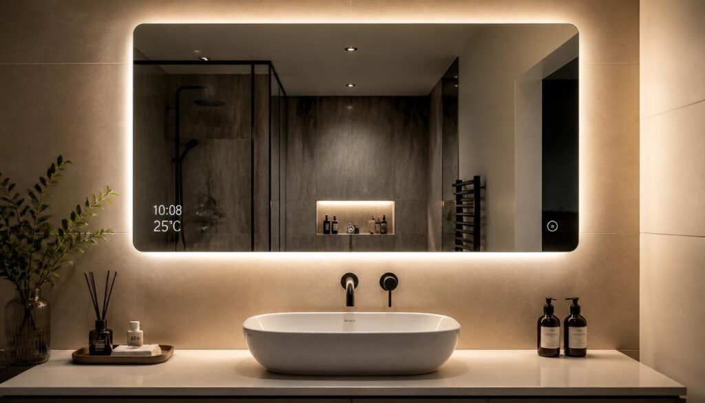 smart LED mirror spa bathroom at home 2026 backlit luxury