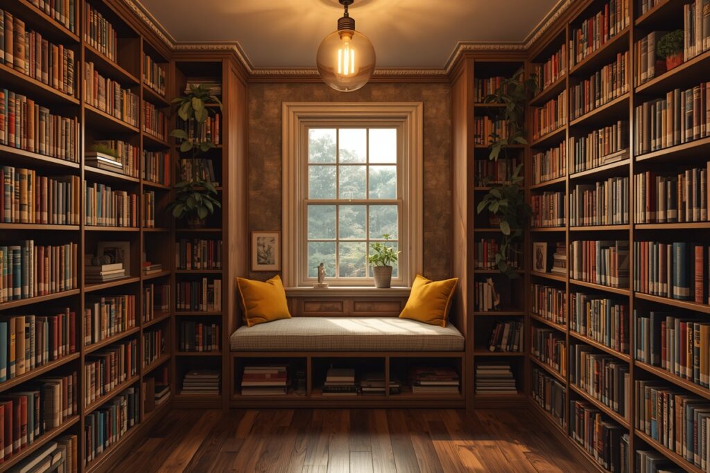 teen bedroom ideas for book lovers with cozy reading nook and bookshelves