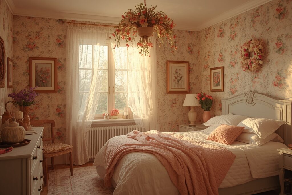 cottagecore teen bedroom ideas with dried flowers and vintage decor