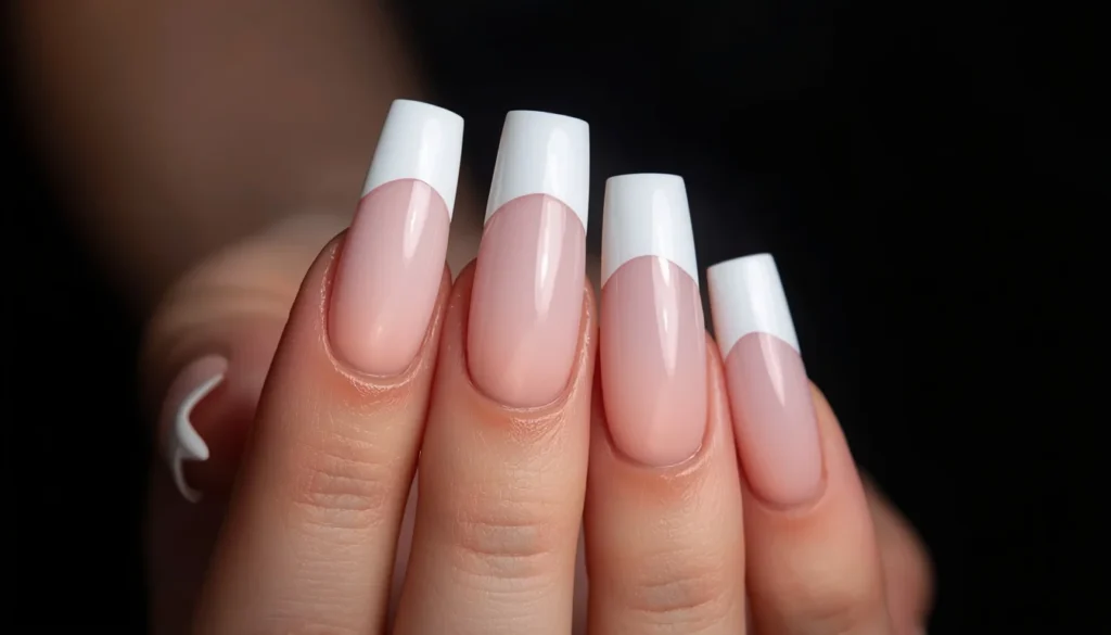 coffin shape white french tip nails long length