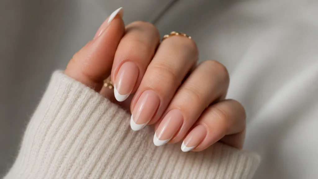 almond shape white french tip nails elegant feminine