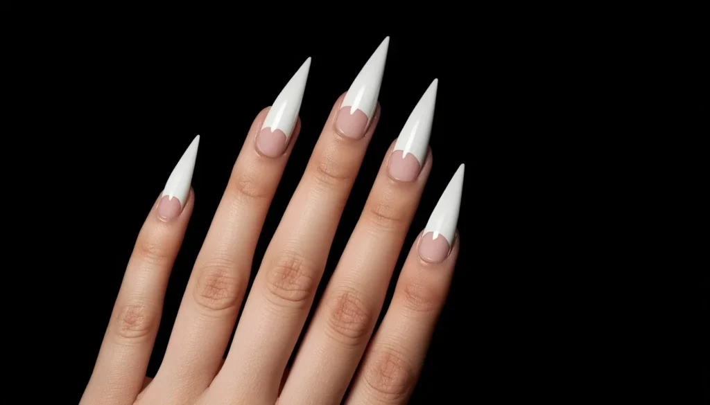 stiletto white french tip nails sharp dramatic high fashion