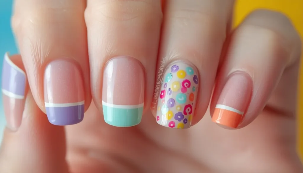colorful pastel french tip nails multiple colors 2026