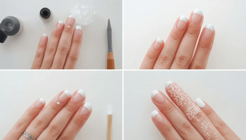 step by step DIY white french tip nails tutorial at home