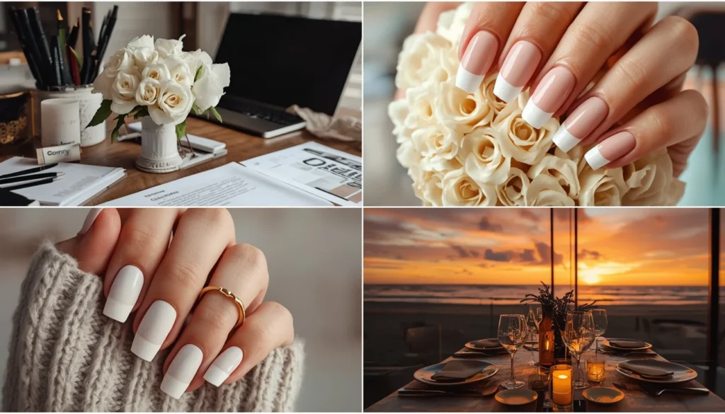 white french tip nails for different occasions work wedding beach