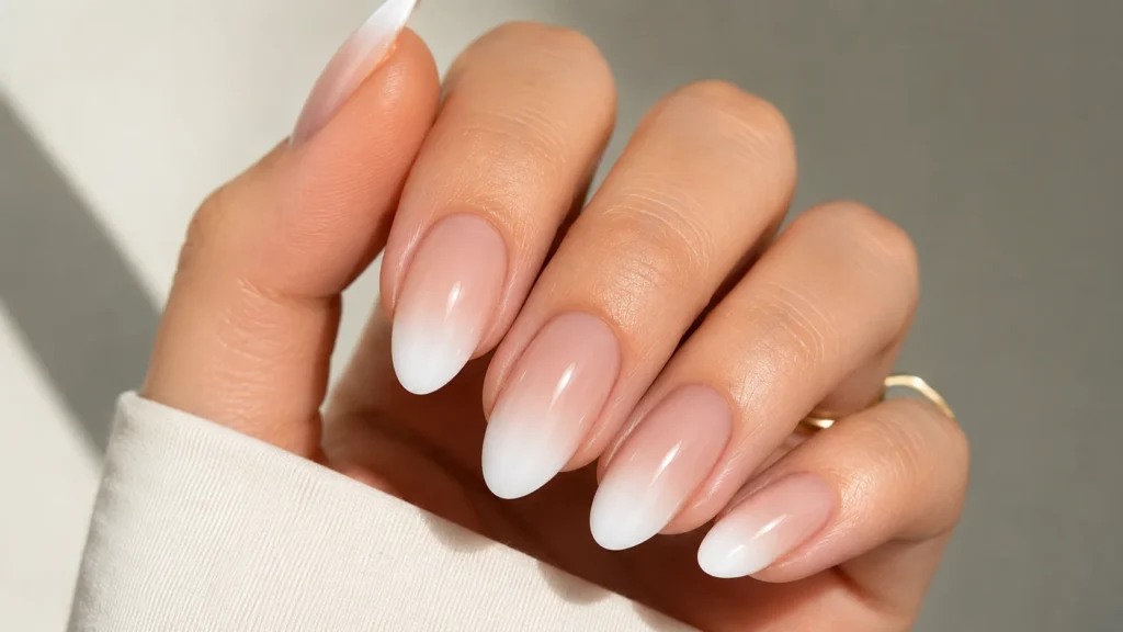 ombre white french tip nails gradient fade effect