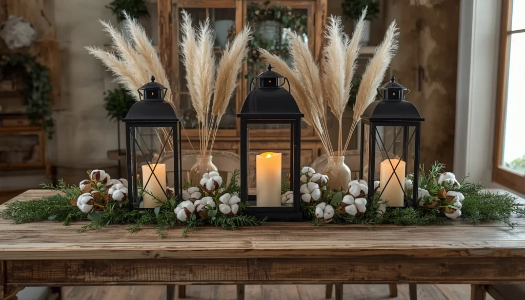 lantern centerpiece for dining room table ideas farmhouse rustic style with black metal and candles