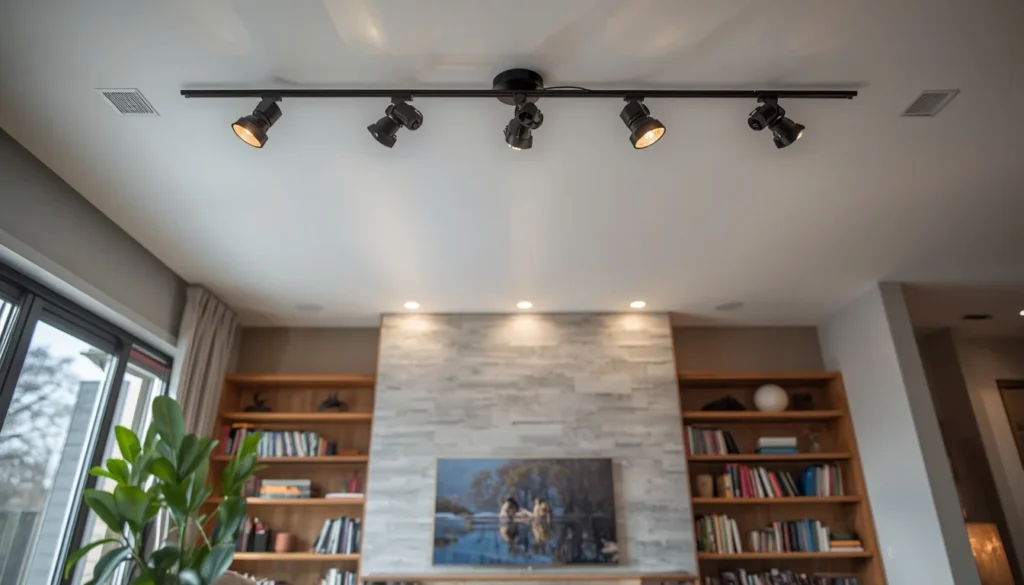 Adjustable track lighting among flexible living room lighting ideas