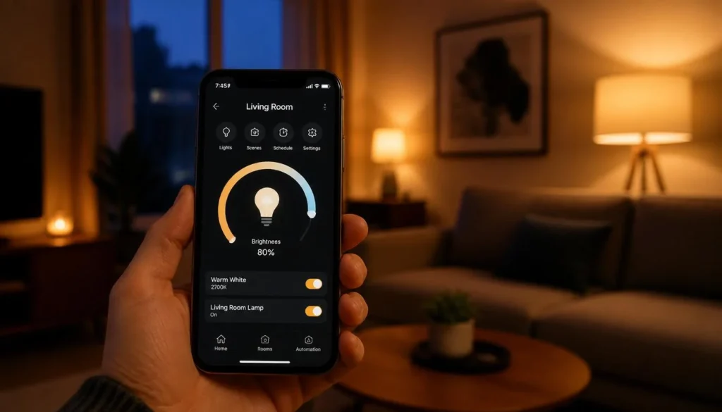 Smart bulb control as a modern take on living room lighting ideas