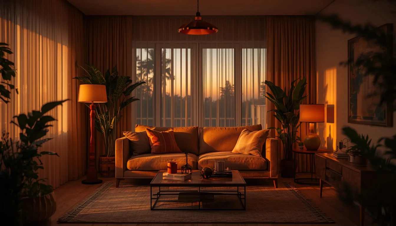 Living room lighting ideas shown through a warmly layered space with lamps and a pendant fixture