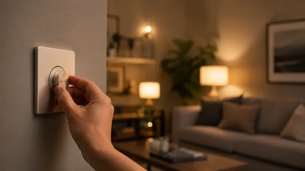 Dimmer switch as one of the simplest living room lighting ideas for mood control