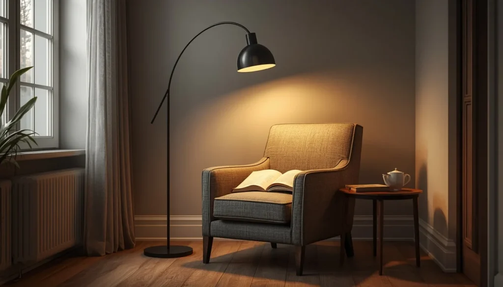 Floor lamp reading nook as a functional living room lighting idea