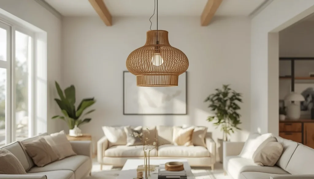 Statement pendant fixture as a standout living room lighting idea