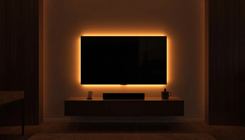 LED strip bias lighting behind a TV as a modern living room lighting idea