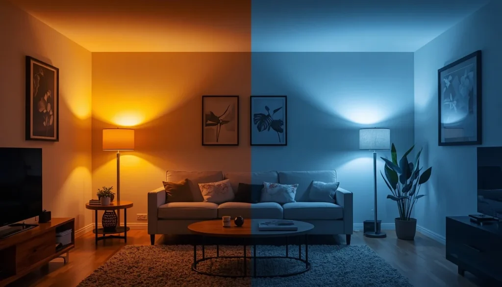 Comparing warm and cool bulb temperatures in living room lighting ideas